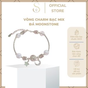 Vòng Charm bạc mix đá Moonstone